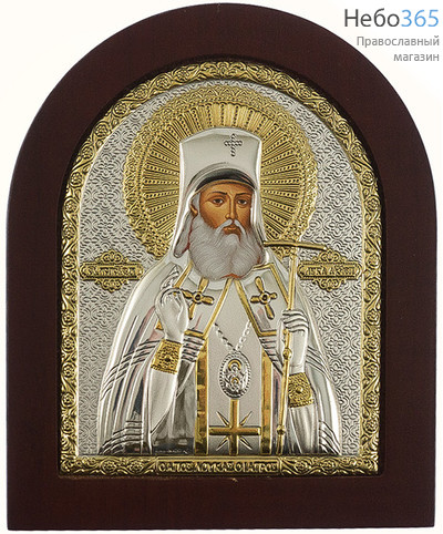  Лука Крымский, святитель. Икона 11х13 см, шелкография, в ризе с серебрением и золочением, на деревянной основе, арочная, на подставке (EK3-ХАG) (Ж), фото 1 