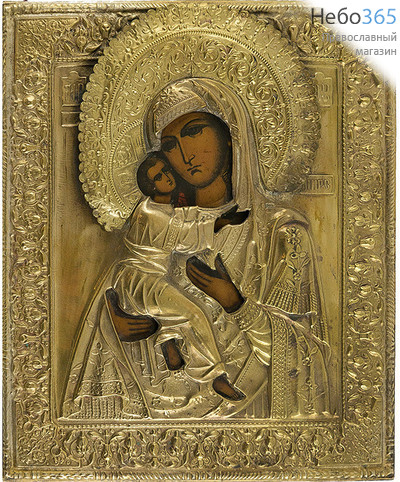 Владимирская икона Божией Матери. Икона писаная (Кж) 22х26,5, в ризе, 19 век, фото 1 
