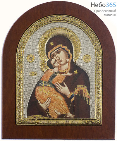  Владимирская икона Божией Матери. Икона на деревянной основе 14,5х18 см, шелкография, в посеребренной и позолоченной открытой ризе, арочная (RS 4 DZG) (СмП), фото 1 