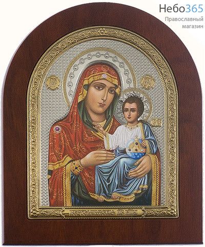  Иерусалимская икона Божией Матери. Икона на деревянной основе 11,5х13 см, шелкография, в посеребренной и позолоченной открытой ризе, арочная (RS 3 DZG) (СмП), фото 1 