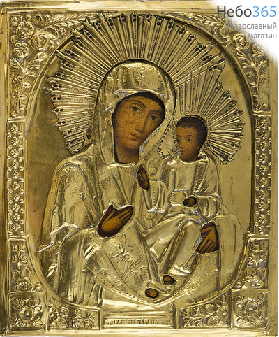  Смоленская икона Божией Матери. Икона писаная 22х26,5 см, в ризе, 19 век (Ю), фото 1 