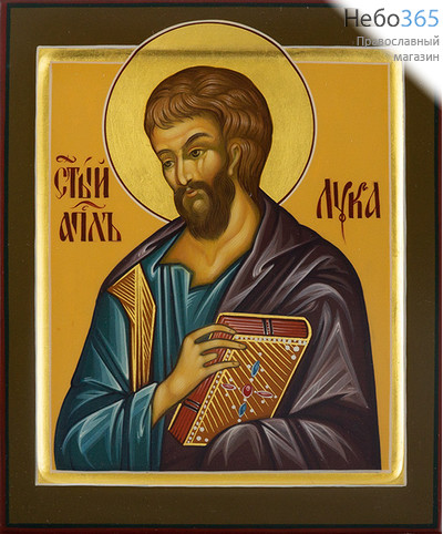  Лука, апостол. Икона писаная 17х21х2 см, цветной фон, золотой нимб, с ковчегом (Шун), фото 1 