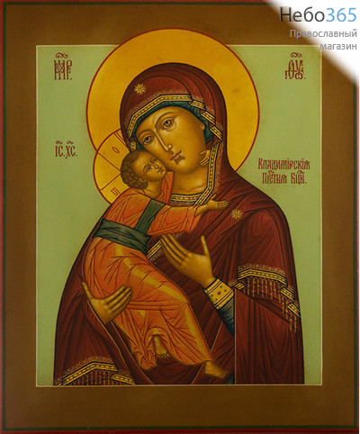  Владимирская икона Божией Матери. Икона писаная 25х31х2,3 см, цветной фон, золотые нимбы, без ковчега (Фр), фото 1 