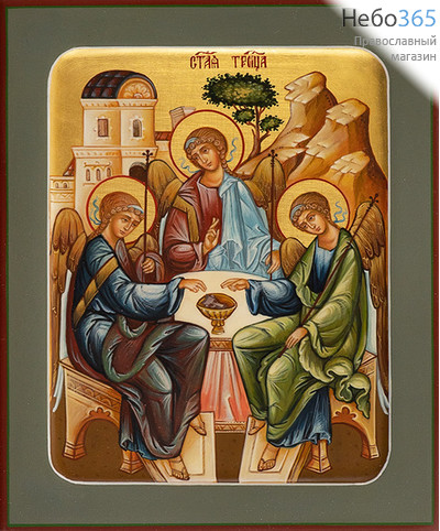  Святая Троица. Икона писаная 17х21х2,2 см, золотой фон, с ковчегом (Гл), фото 1 