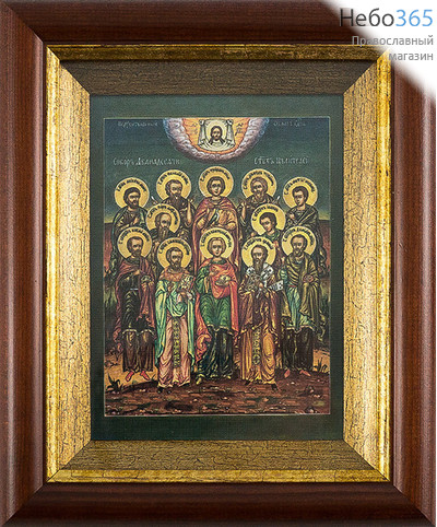  Икона в киоте (Фз) 14,5х19 (формат А6), холст, деревянный багет Собор двенадцати святых целителей, фото 1 