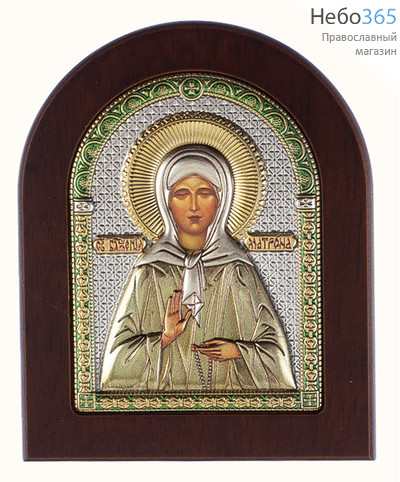  Матрона Московская, блаженная. Икона в ризе 7х9 см, полиграфия, серебрение, золочение, эмаль, на деревянной основе (Ж) (GF050/1D), фото 1 