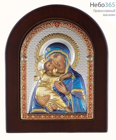  Владимирская икона Божией Матери. Икона в ризе 9,5х12 см, полиграфия, серебрение, золочение, эмаль, на деревянной основе (Ж) (GF050/2D), фото 1 