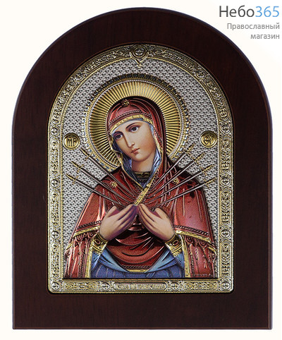  Семистрельная икона Божией Матери. Икона в ризе 9,5х12 см, полиграфия, серебрение, золочение, эмаль, на деревянной основе (Ж) (GF050/2D), фото 1 