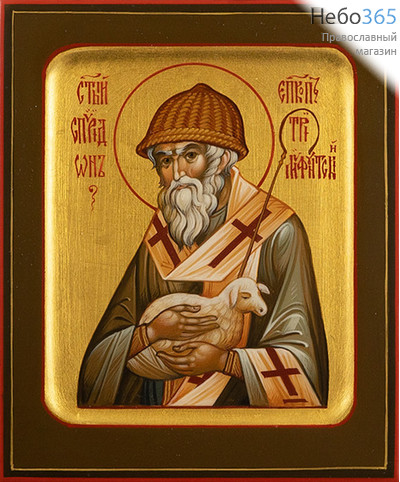  Спиридон Тримифунтский, святитель. Икона писаная 13х16х2 см, золотой фон, с ковчегом (Гл), фото 1 