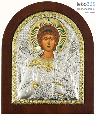  Икона в ризе (Ж) EK499-ХAG 16х19, Ангел Хранитель, шелкография, серебрение, золочение, на деревянной основе, со стразами, арочная, фото 1 
