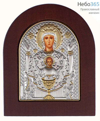 Неупиваемая Чаша икона Божией Матери. Икона в ризе 8х10 см, шелкография, серебрение, золочение, на деревянной основе (Ж) (EK2-XAG), фото 1 