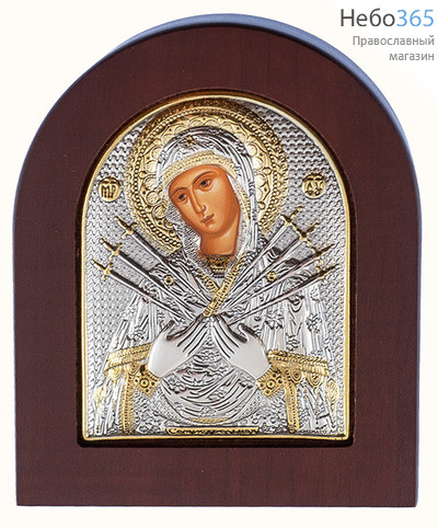  Семистрельная икона Божией Матери. Икона в ризе 8х10 см, шелкография, серебрение, золочение, на деревянной основе (Ж) (EK2-XAG), фото 1 