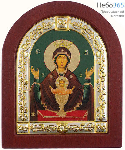  Неупиваемая Чаша икона Божией Матери. Икона на дереве 11х16 см, шелкография, посеребренная риза, на деревянной фигурной основе (Аф) (C-11), фото 1 