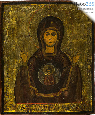  Знамение икона Божией Матери. Икона  писаная (Кж) 38,5х44,5, письмо по серебру, 19 век, фото 1 