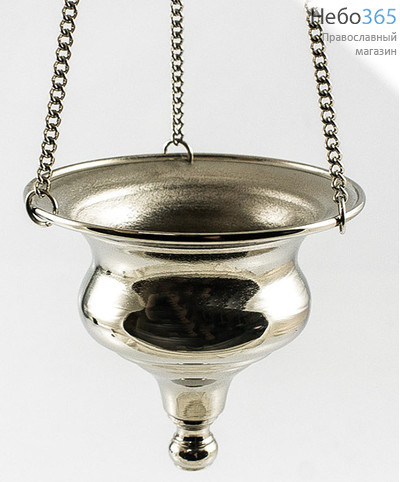  Лампада подвесная латунная без стакана, давленая, никелированная, высотой 10 см, фото 1 