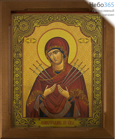  Икона в раме (Кз) 19х24 (в раме 24х29), прямая печать на поталь, под стеклом Божией Матери Семистрельная, фото 1 