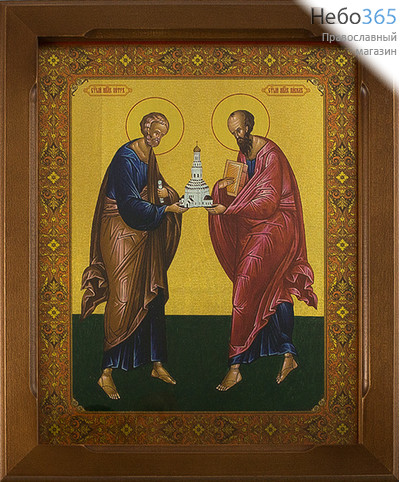  Икона в раме (Кз) 19х24 (в раме 24х29), прямая печать на поталь, под стеклом Петр и Павел, апостолы, фото 1 