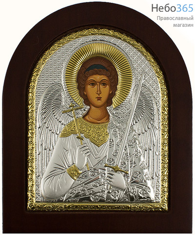  Икона в ризе (Ж) EK3-ХАG 11х13, шелкография, серебрение, золочение, на деревянной основе, арочная, на подставке Ангел Хранитель, фото 1 