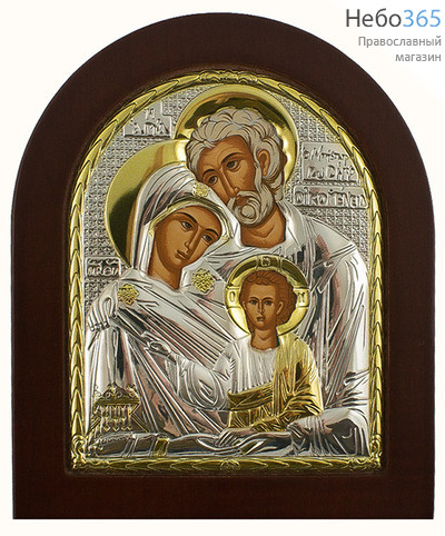  Икона в ризе (Ж) EK3-ХАG 11х13, шелкография, серебрение, золочение, на деревянной основе, арочная, на подставке Святое Семейство, фото 1 