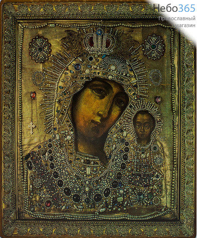  Икона на дереве (КиД-115) 16х20, покрытая лаком Божией Матери Казанская, фото чудотворной иконы в ризе, с украшениями, №116, фото 1 