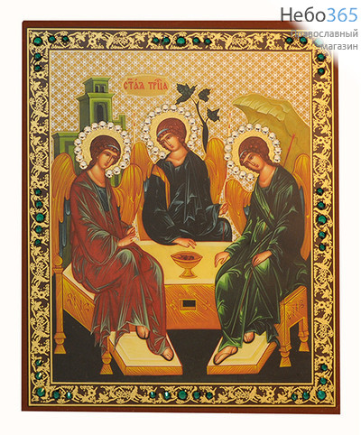  Икона на дереве 13х16, 11.5х19, со стразами, полиграфия, золотое и серебряное тиснение, в коробке Святая Троица, фото 1 