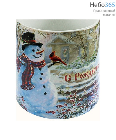  Чашка керамическая рождественская, малая, с цветной сублимацией, объемом 180 мл, в картонной коробке, в ассортименте Снеговик, фото 1 