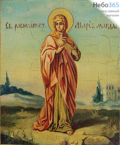  Мария Магдалина, равноапостольная. Икона на дереве 18х15 см, печать на левкасе, золочение (ММГ-02) (Тих), фото 1 