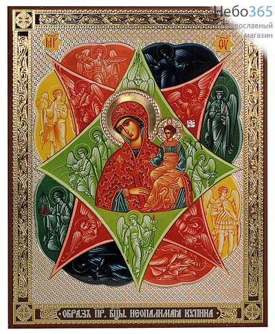  Икона на дереве 17х21 см, полиграфия, золотое и серебряное тиснение, в коробке (Ш) икона Божией Матери Неопалимая Купина (9), фото 1 
