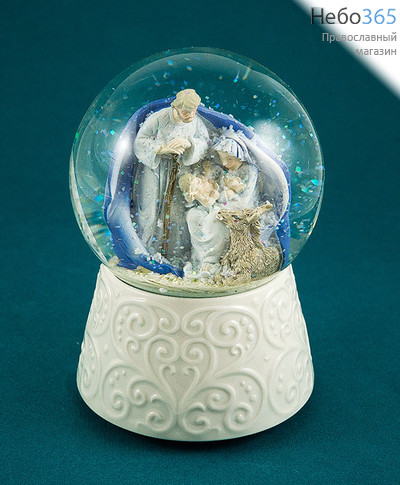  Вертеп* рождественский "Святое Семейство", из полистоуна, в шаре, музыкальный, хранить при температуре выше +1 градус, d 10 см, JY1562 / 44752, фото 1 