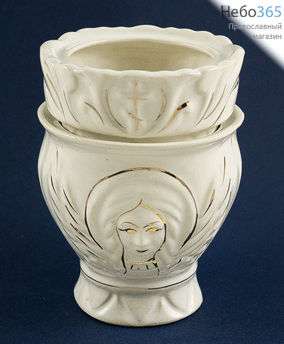  Лампада настольная керамическая "Ангел" со стаканом, средняя, белая, высотой 9,5 см, фото 1 