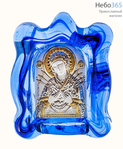  Семистрельная икона Божией Матери. Икона в ризе, мурано, 4,5х5х1,5 см, сплошной оклад, серебрение, золочение, стекло, настольная (Ж) (EK0-МВG), фото 1 
