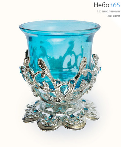  Лампада настольная металлическая Жемчужная чаша с цветным стаканом, высотой 7,5 см, в подарочной упаковке, LS-7293-21, фото 1 