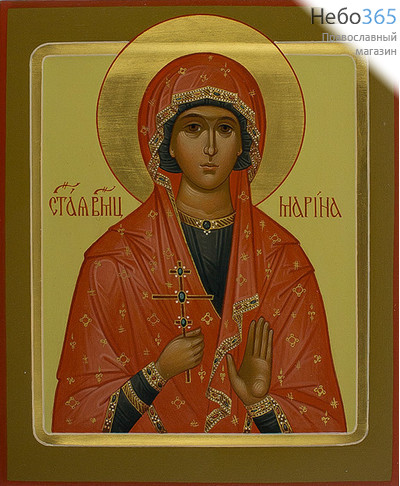  Марина, великомученица. Икона писаная (Хв) 17х21, цветной фон, золотой нимб, с ковчегом, фото 1 