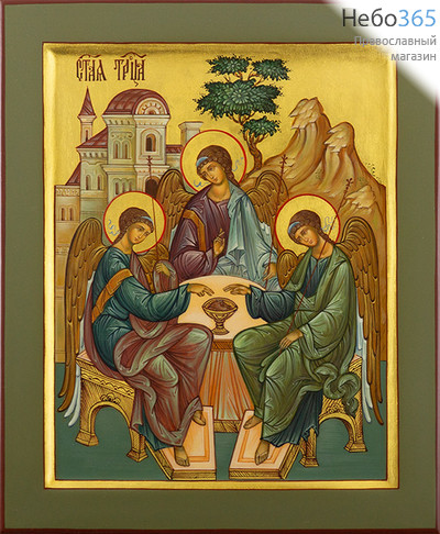  Святая Троица. Икона писаная 19х23х2,5 см, золотой фон, с ковчегом (Гл), фото 1 
