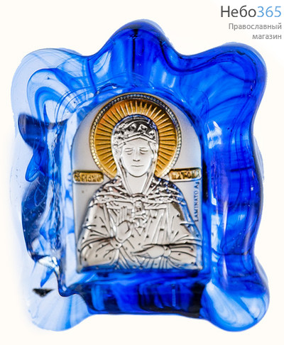  Матрона Московская, блаженная. Икона в ризе, мурано, 4,5х5х1,5 см, сплошной оклад, серебрение, золочение, стекло, настольная (Ж) (EK0-МВG), фото 1 