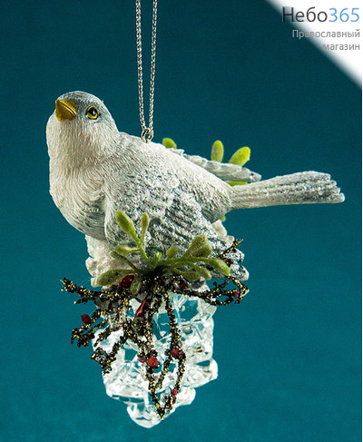  Сувенир рождественский Птичка на шишке, из полистоуна и пластика, высотой 11 см, АК7525, фото 1 