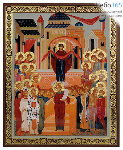  Икона на дереве 17х21, полиграфия, золотое и серебряное тиснение, в коробке икона Божией Матери Покров, фото 1 