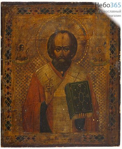  Николай Чудотворец, святитель. Икона писаная 26х31х3 см, без ковчега, 19 век (Кж), фото 1 