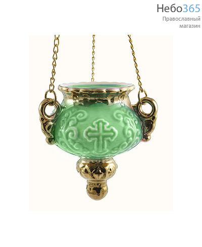  Лампада подвесная керамическая "Виктория"(Крест) , с золотом, с цепями цвет: салатовый, фото 1 