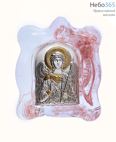  Ангел Хранитель. Икона в ризе, мурано, 4,5х5х1,5 см, сплошной оклад, серебрение, золочение, стекло, настольная (Ж) (EK0-МВG), фото 1 