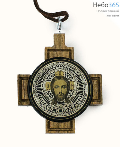  Икона автомобильная 5,3х5,3, на обсидиане с посеребрением, на деревянном кресте, подвесная, круглая (ДКР-07), фото 1 
