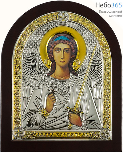  Ангел Хранитель. Икона в ризе 16,5х20 см, полиграфия, серебрение, золочение, арочная, на деревянной основе (ДСП-03) (Л), фото 1 