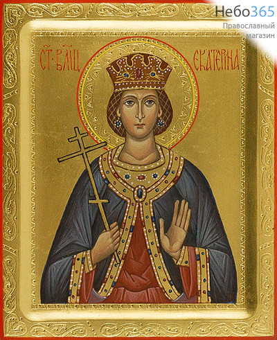  Екатерина, великомученица. Икона писаная 13х16х2 см, золотой фон, резьба по золоту, с ковчегом (Ст), фото 1 