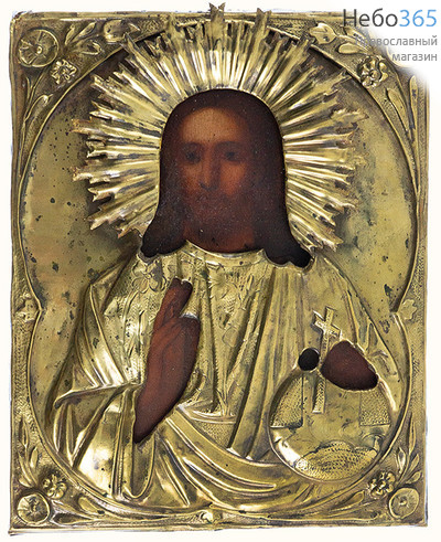  Спаситель. Икона писаная 14х18х2 см, в ризе, конец 19 - начало 20 века (Кзр), фото 1 