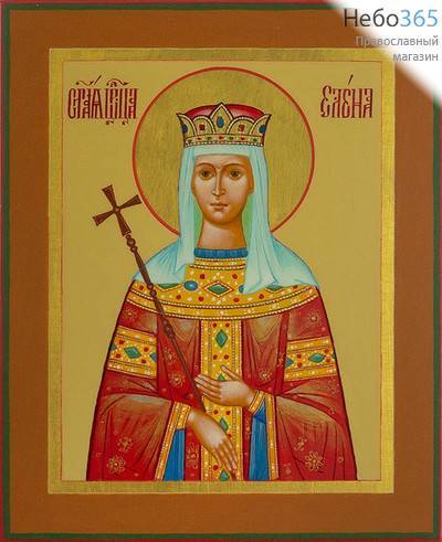  Елена, равноапостольная царица. Икона писаная 13х16х2 см, цветной  фон, золотой нимб, без ковчега (Гл), фото 1 