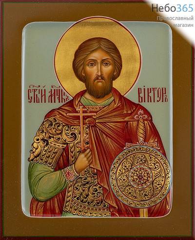 Виктор, мученик. Икона писаная 13х16х2 см, цветной фон, золотой нимб, с ковчегом (Шун), фото 1 