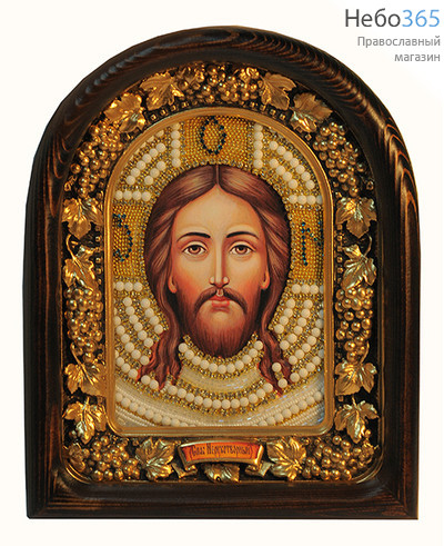  Икона в деревянной раме (Ож) 17х22, со стеклом, полиграфия, вышивка бисером, отделка камнями, подарочная коробка, фото 3 