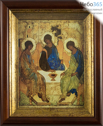  Икона в киоте 17х20,5, холст, деревянный багет Святая Троица, копия иконы прп. Андрея Рублева, фото 1 