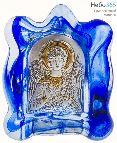  Икона в ризе EK0-МВG, мурано, 4,5х5, сплошной оклад, серебрение, золочение, стекло, настольная Ангел Хранитель, фото 1 