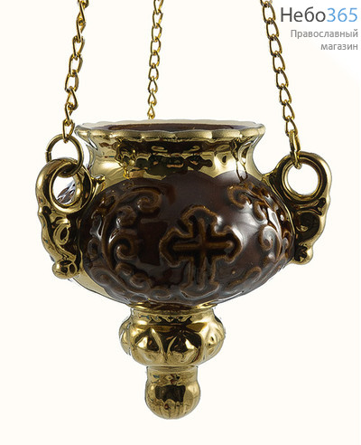  Лампада подвесная керамическая Виктория , с золотом, с цепями цвет: коричневый, фото 1 